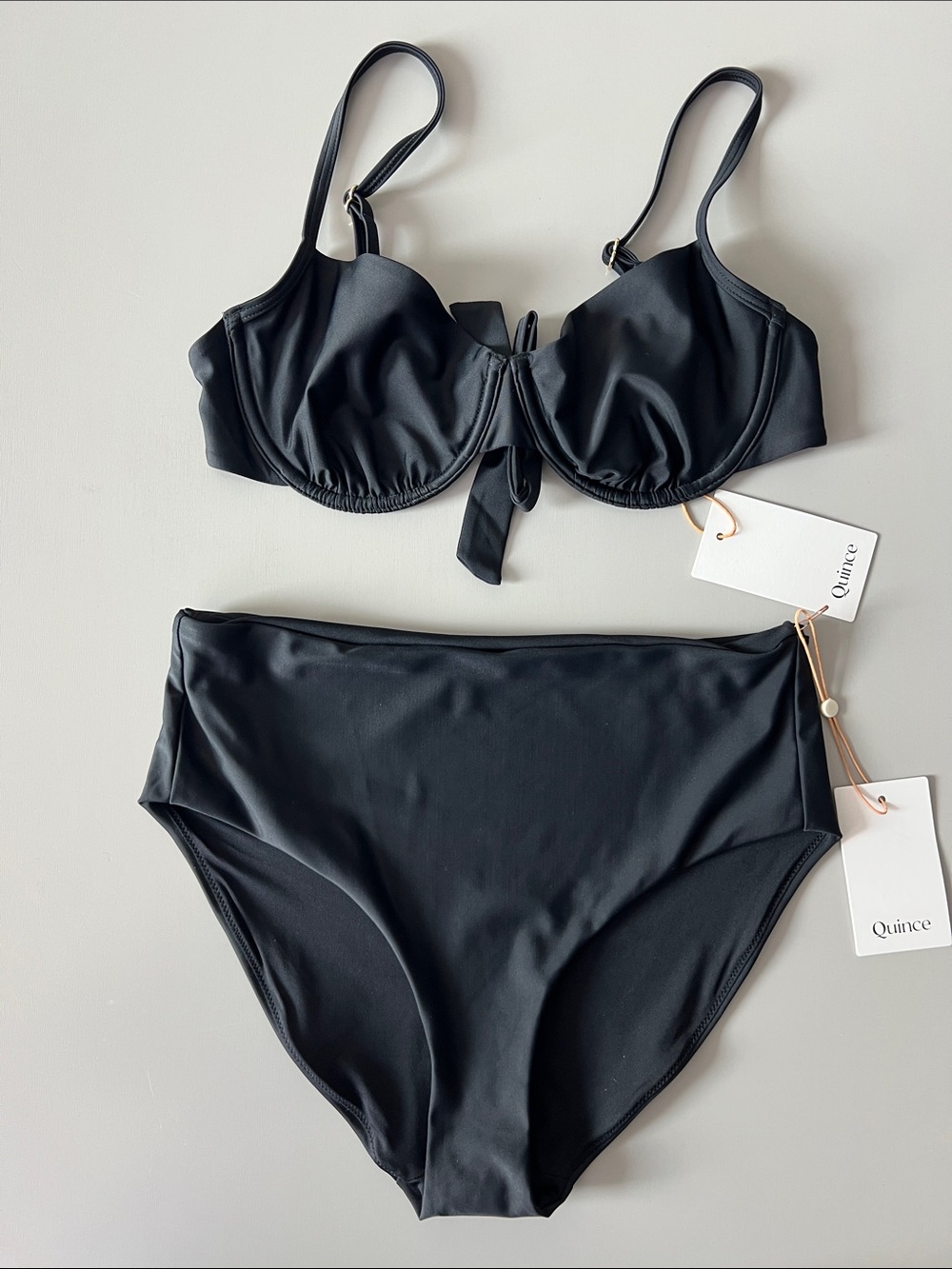 New Quince Italian Bikini Set Demi Bikini Top & High Rise Bottom in Black Size M